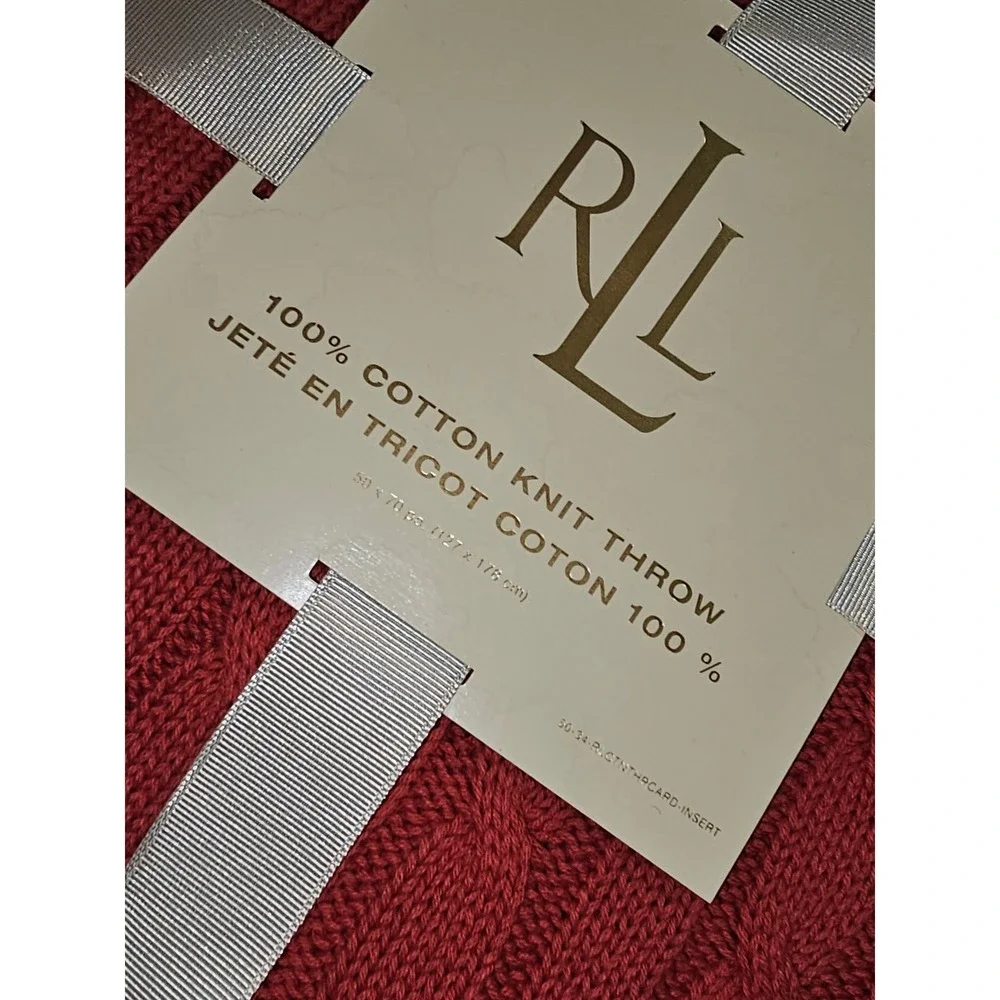 NWT Lauren Ralph Lauren Red Jamie Cable Knit Throw Blanket 50x70